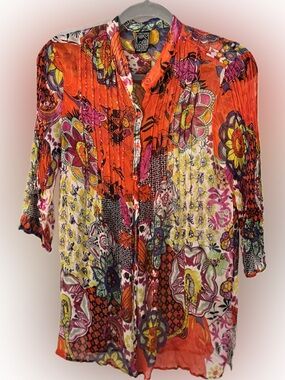 Casual Studio Sheer Boho Blouse - Orange, Pink - Sequin Detail - Size Large